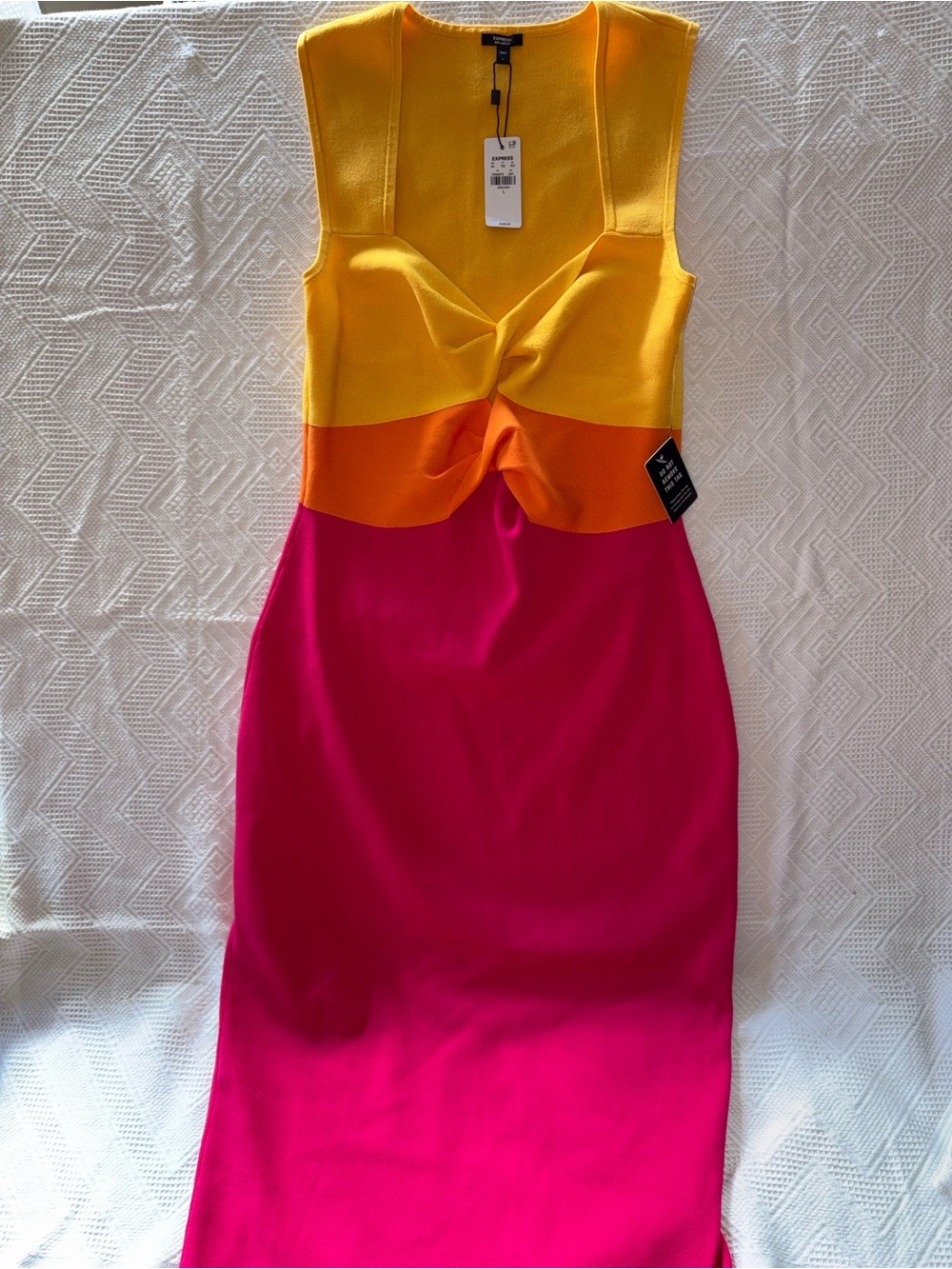 Express Yellow, Orange & Hot Pink Twist-Front Colorblock Dress